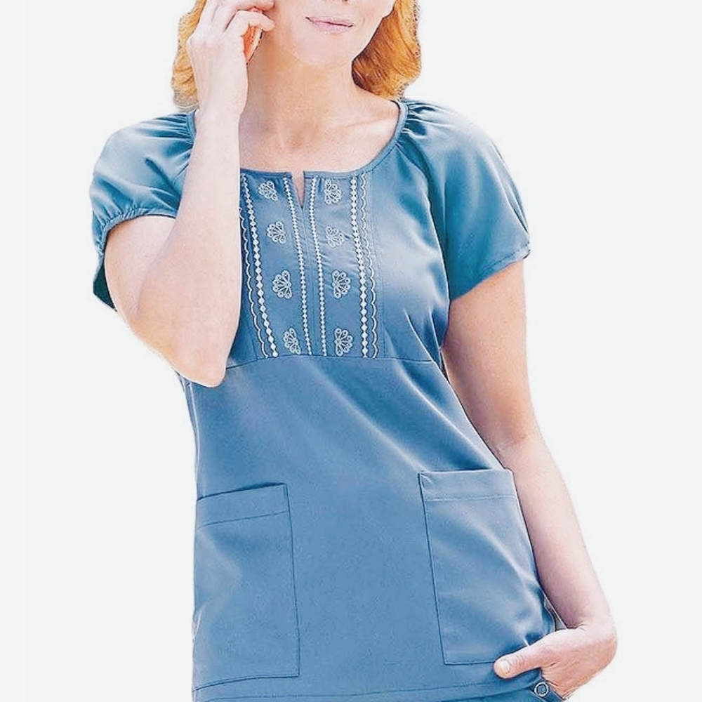 Grey's Anatomy embroidered scrub top blue